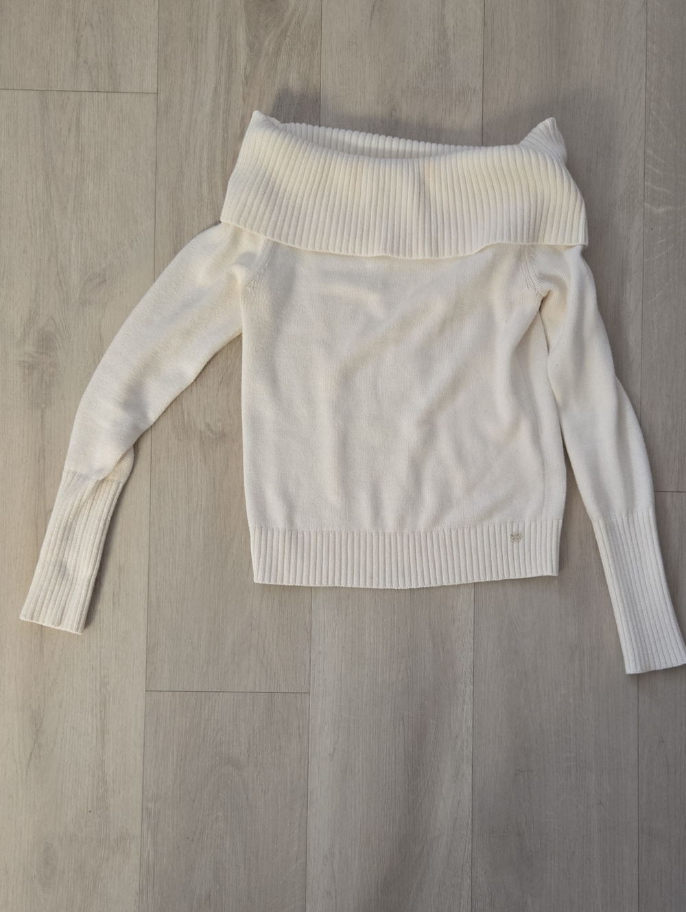 Sunday Best Cream Off-Shoulder Foldover Ribbed Sweater